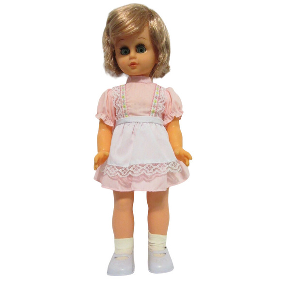 Vintage TM Toys Stella Doll Plastic Cute Cherry Blonde Big Eyes Pink Dress 17in - Picture 2 of 14